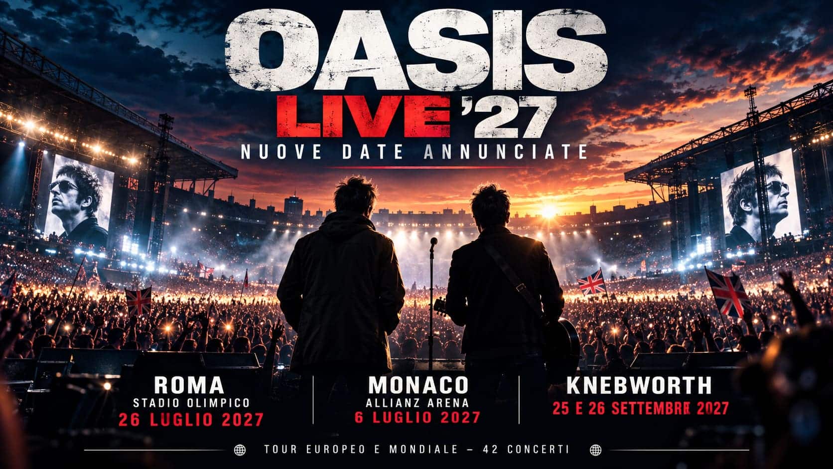 Oasis Live ’27, nuove date del tour a Roma, Monaco e Knebworth
