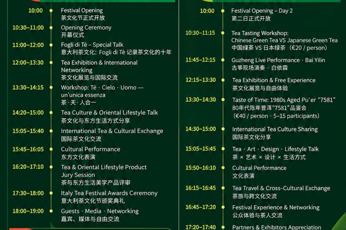 Italy Tea Festival 2026 a Sesto San Giovanni, degustazioni di tè, cerimonie, arte e tradizioni asiatiche